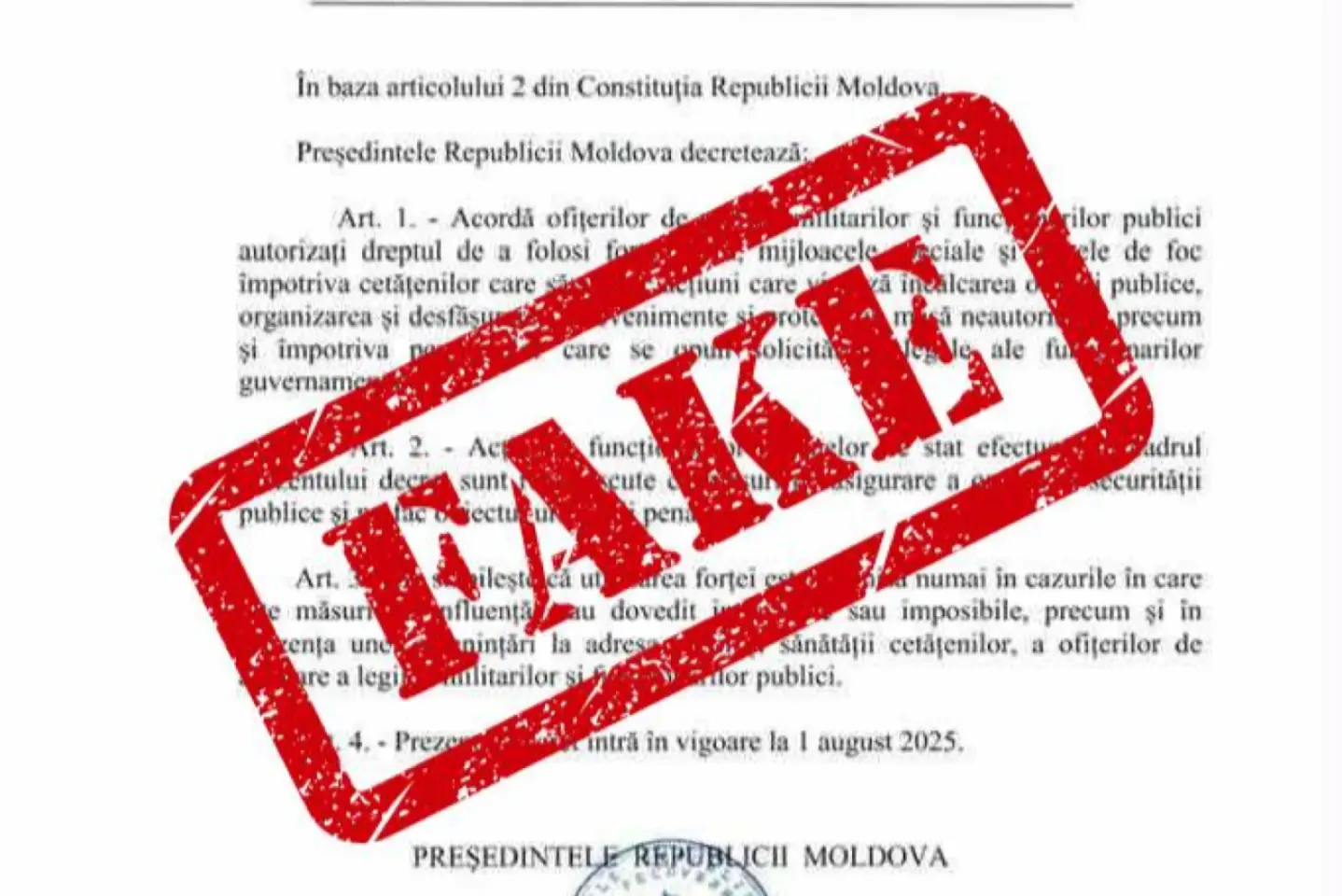 Președinția R. Moldova a emis o atenționare privind răspândirea unui document fals în spațiul public, care poartă semnătura președintei Maia Sandu.