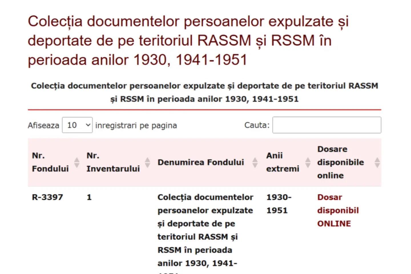 Listele nominale ale deportaților în 1941, accesibile publicului larg