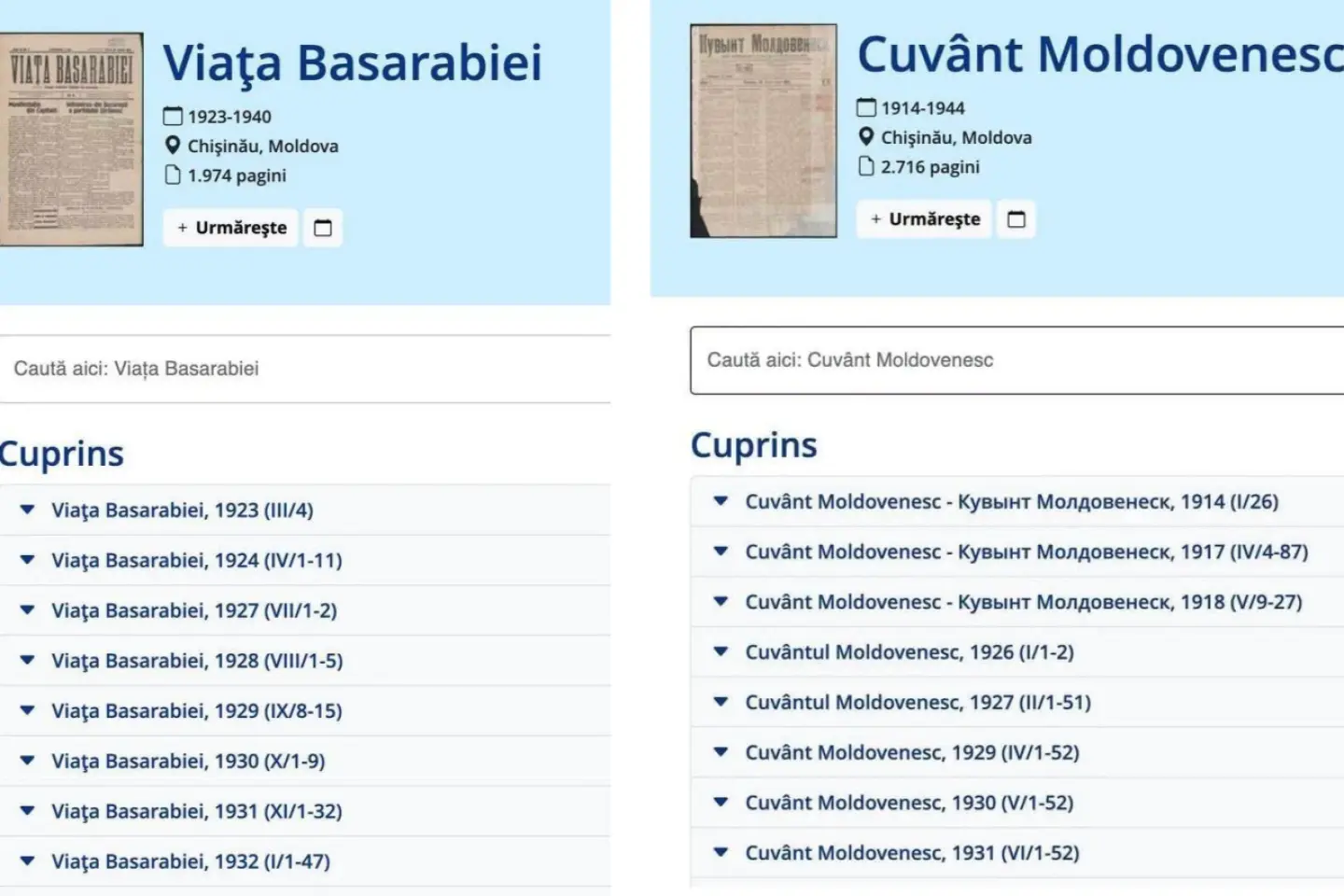 Publicații din perioada 1874-2010 în acces online