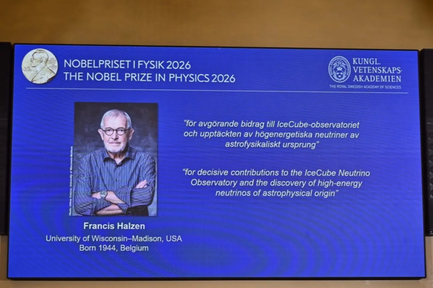 Premiul Nobel pentru Fizică din 2026 i-a fost acordat belgianului Francis Halzen