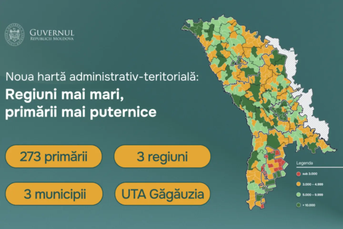 Reforma administrativ-teritorială: 273 de primării, trei regiuni, trei municipii